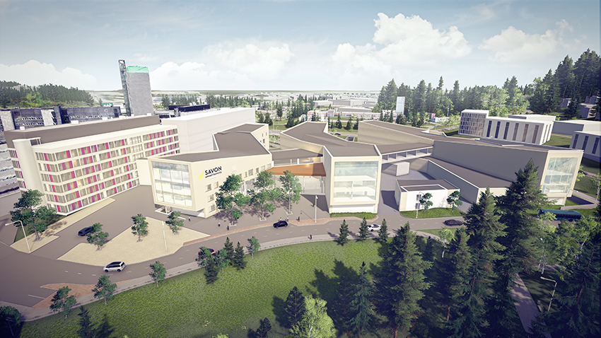 3D-ilmakuva vuonna 2022 valmistuvan Savilahti-kampuksesta. 