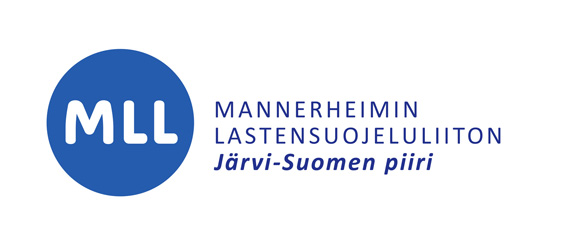 Sinisessä pallossa teksti MLL ja vieressä Mannerheimin lastensuojeluliiton Järvi-Suomen piiri -teksti sinisellä.