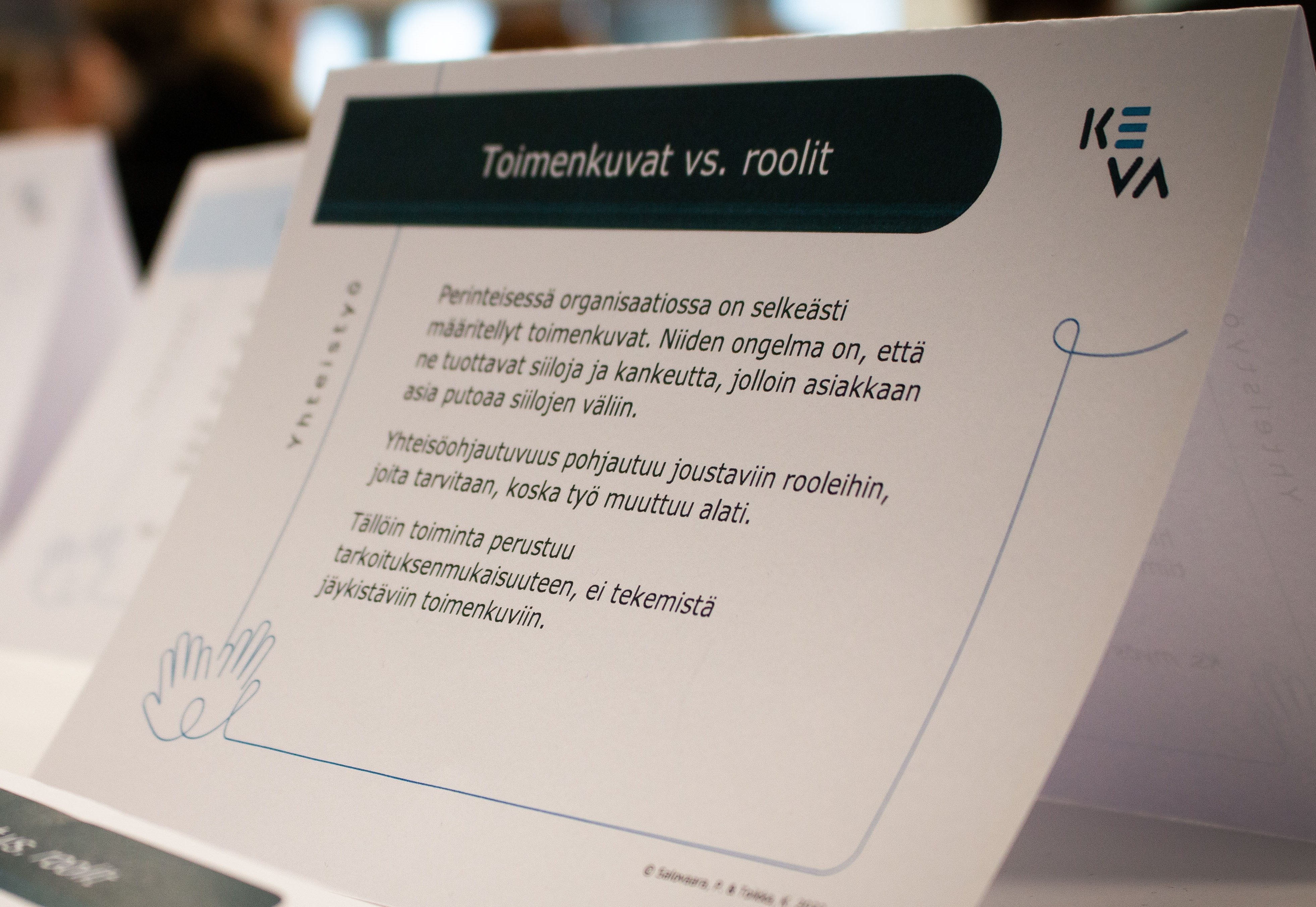 Lähikuva Kevan toimintakortista.