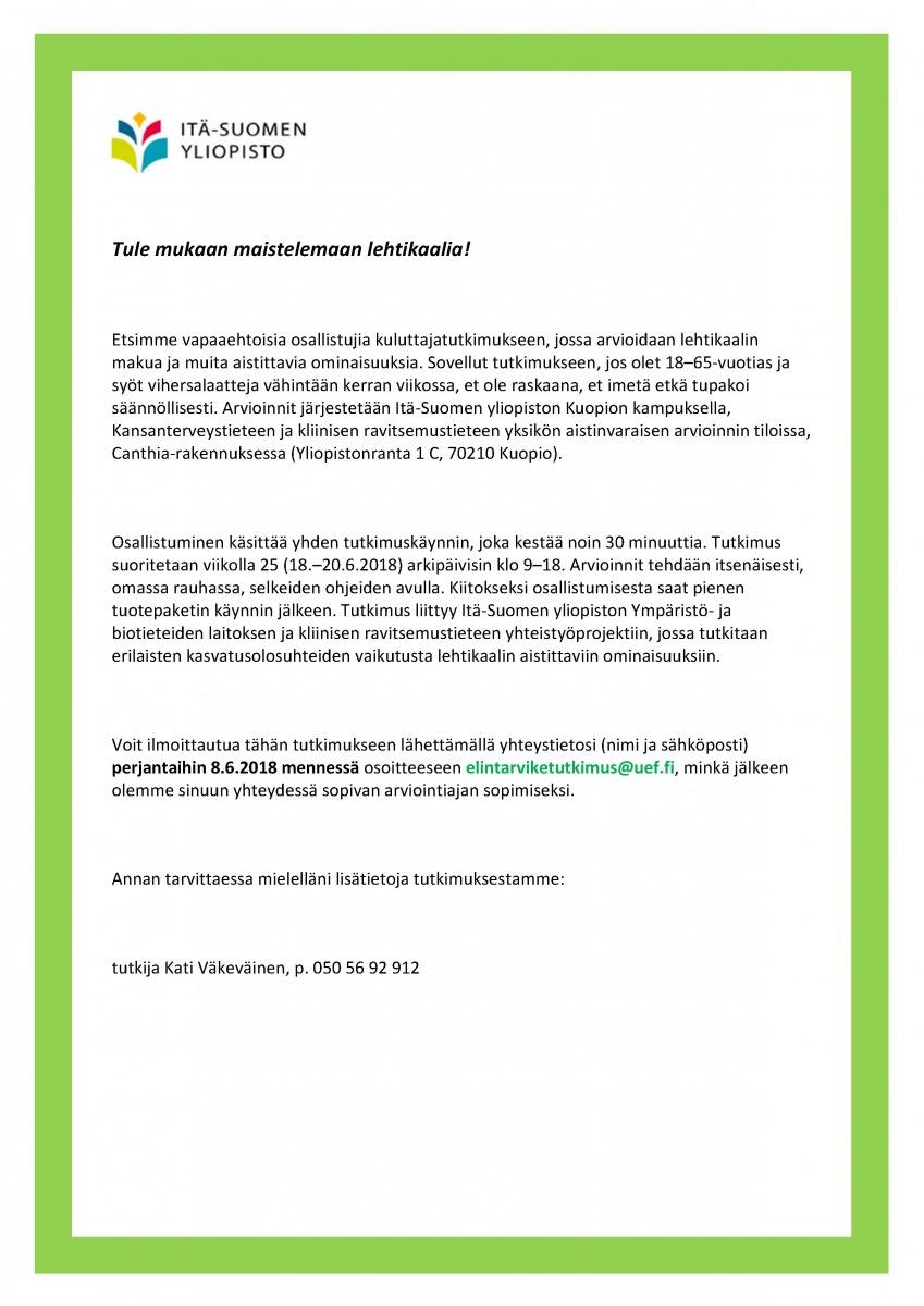 Itä-Suomen yliopisto etsii vapaaehtoisia kuluttajatutkimukseen