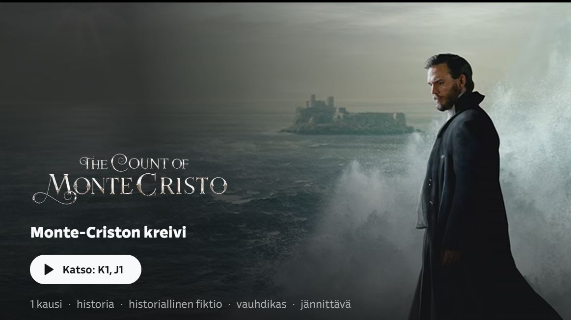 Kuvakaauppaus Yle Areenan MonteCriston kreivi sarjasta.